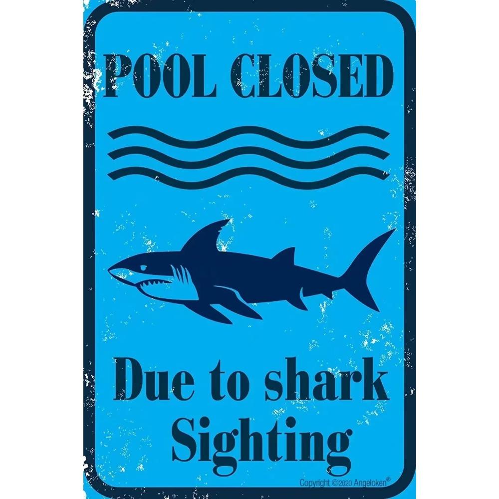 Retro Shark Warning Metal Sign Painted Plaque Perfect for Courtyard Manhole Swimming Pool and Wall Mural Decor