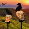 Weatherproof Solar Lights for Outside LED Crow Skull Light, Waterproof Halloween Pathway Gothic Horror Party Gifts Collectors on Skeleton Head