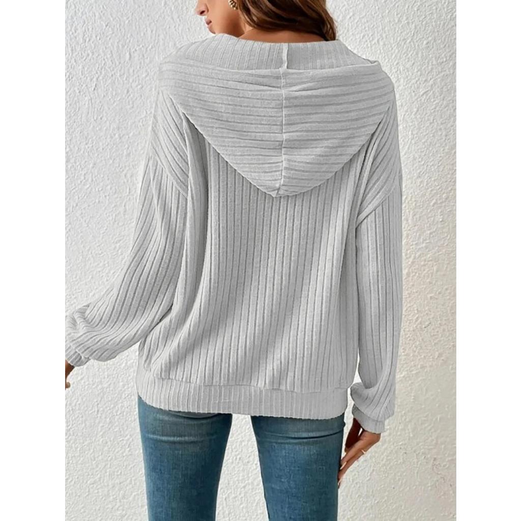 European and American Autumn Winter New Knitwear Hooded Pit Striped Kangaroo Pocket Long Sleeved Sweater