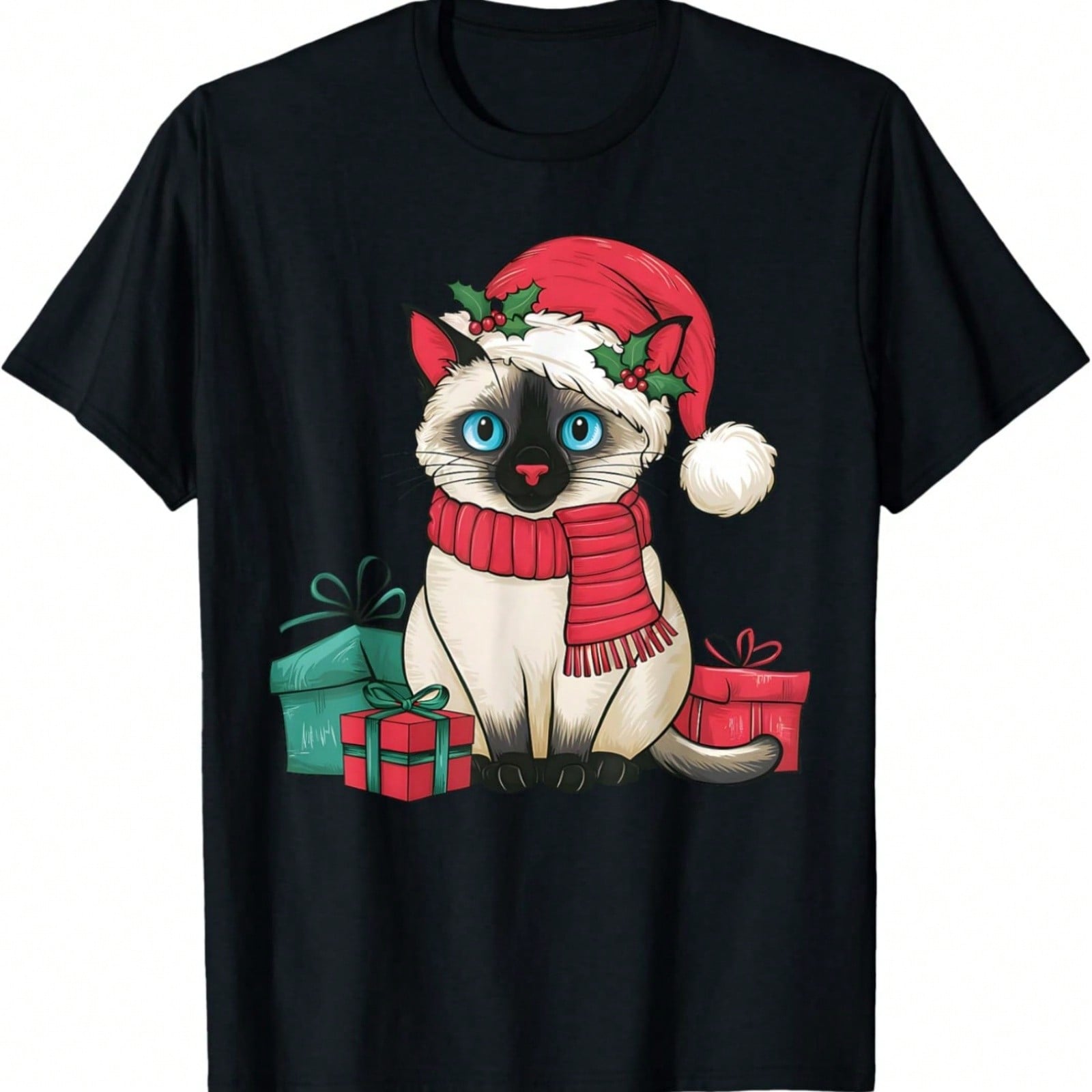 Siamese Cat Xmas Holiday Santa Siamese Cat Christmas T-Shirt S