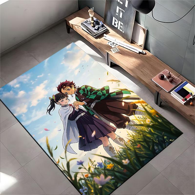 Anime-Inspired Couple in Field suitable as a non-slip mat for the living room or bedroom sofa