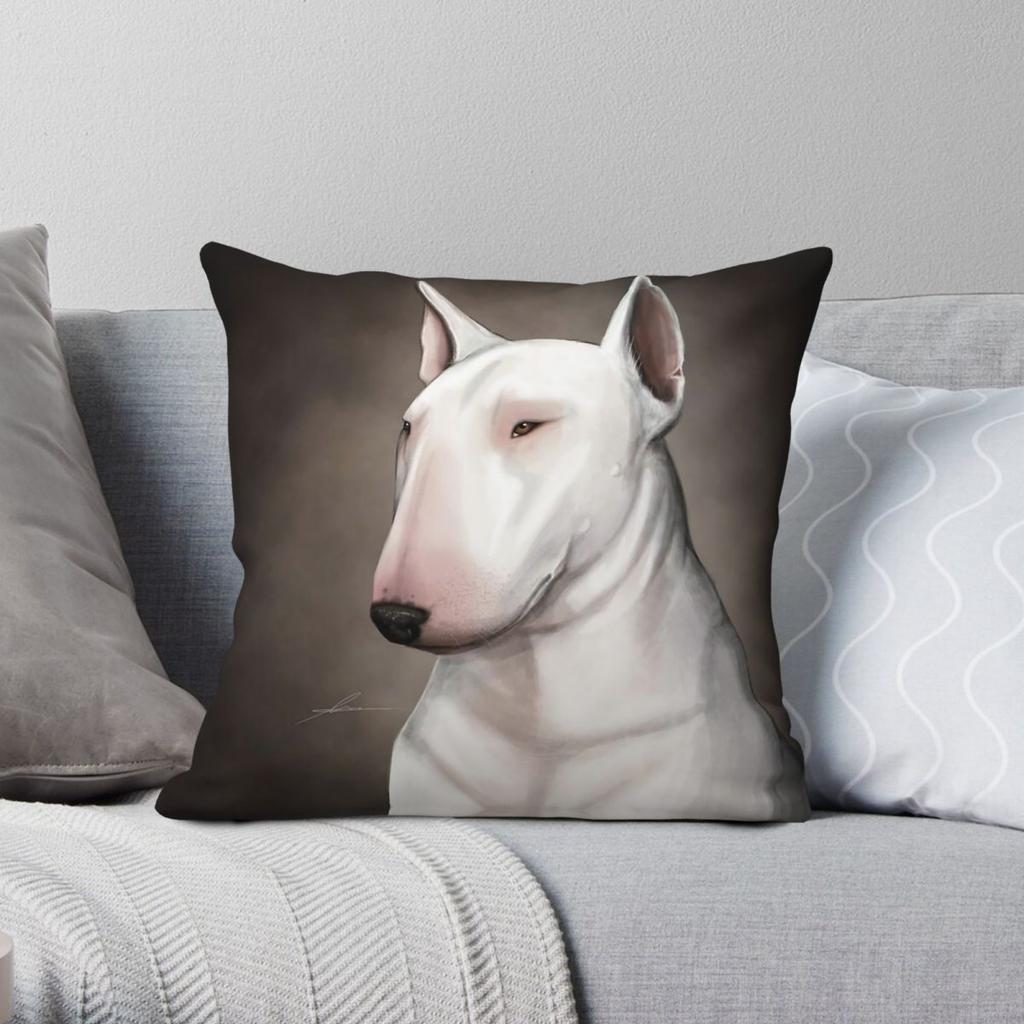 Bull Terrier Square Pillowcase Polyester Linen Velvet Pattern Zip Decor Throw Pillow Case Bed Cushion Cover 18"