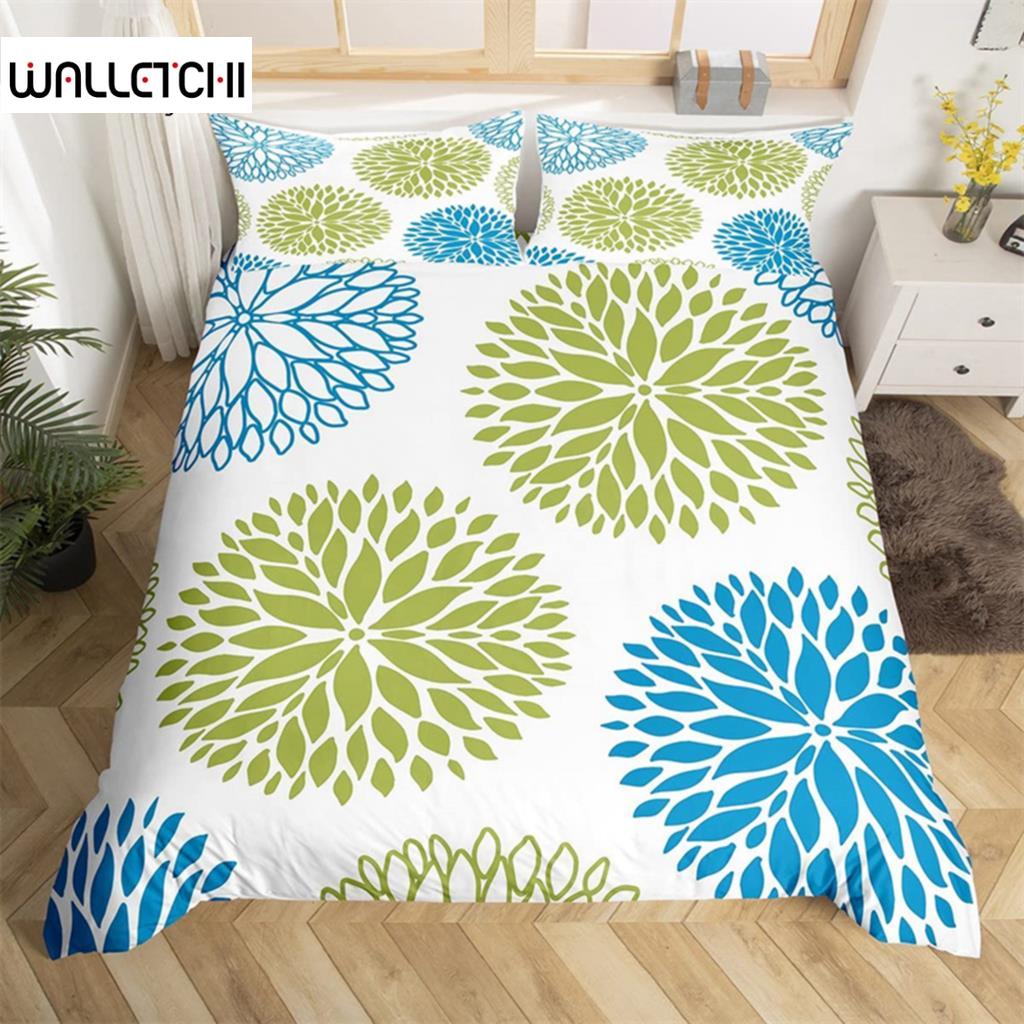

Dahlia Bedding Set King Size Summer Geometric Floral Duvet Cover Microfiber Farmhouse Rustic Style Green Blue Flower Quilt Cover EU single(135x200cm)
