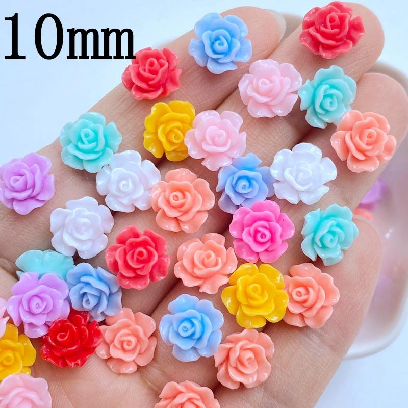 50Pcs New Cute Mini 10mm Mixed Rose Resin Nail Parts Accessories Kawaii DIY Nail Art Decoration