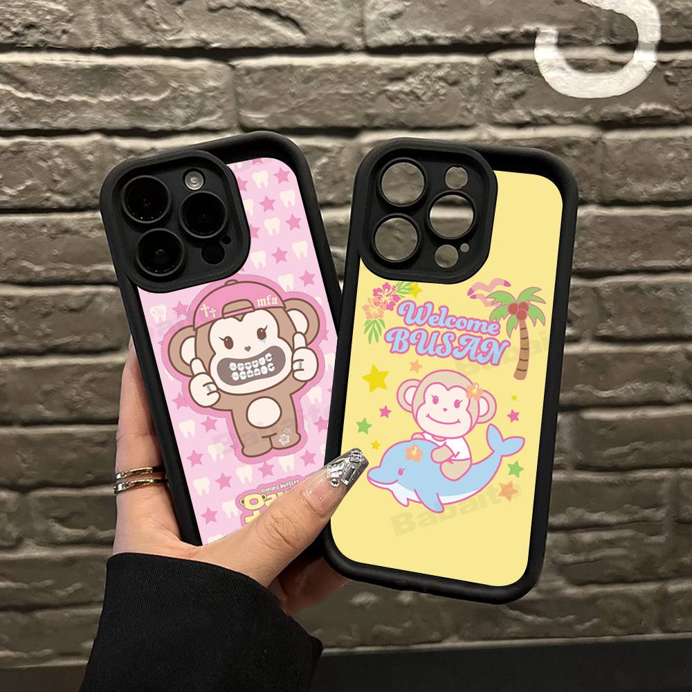 Cute Ins Sweet Cool Biye Monkey Silicone Soft Phone Case For IPhone 17 16 15 14 Plus 13 12 Mini 11 Black Cover