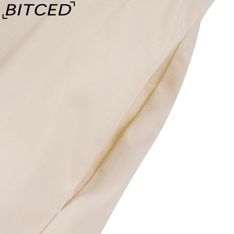 BITCED Women Casual Loose Long Dress Turn-down Collar Long Sleeve