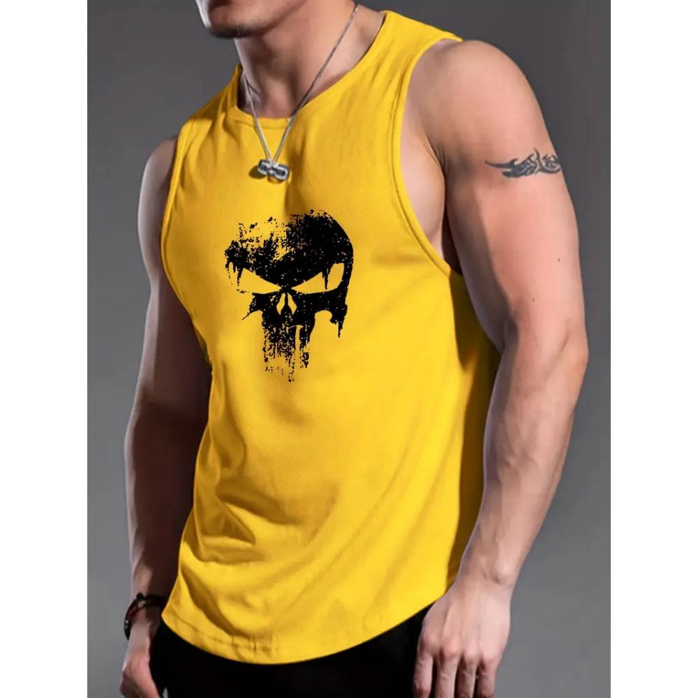 Men's solid color vest sleeveless round neck T-shirt daily sports fitness fashion round neck breathable short-sleeved T-shirt