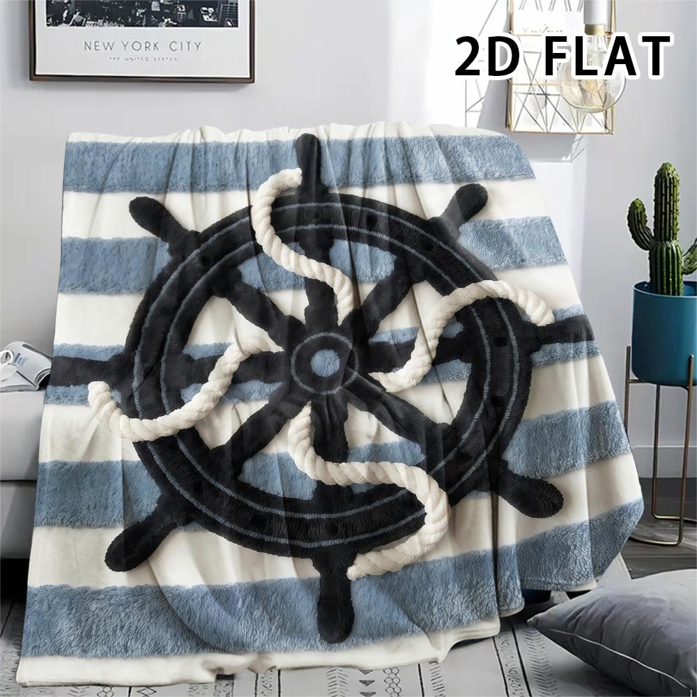 1Pc 2D FLAT Red Stripe Marine Print Flannel Blanket,High quality Comfortable for All Seasons,Home Decor,Warmth and Comfort,Perfect for Christmas Gifts