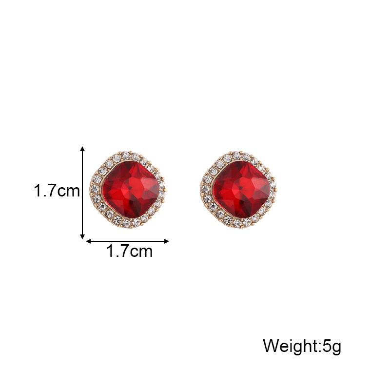 Orecchini a lobo da donna in cristallo color rosso quadrati piccoli con strass piccoli gioielli per orecchie moda coreana decorazione orecchie ragazze orecchini