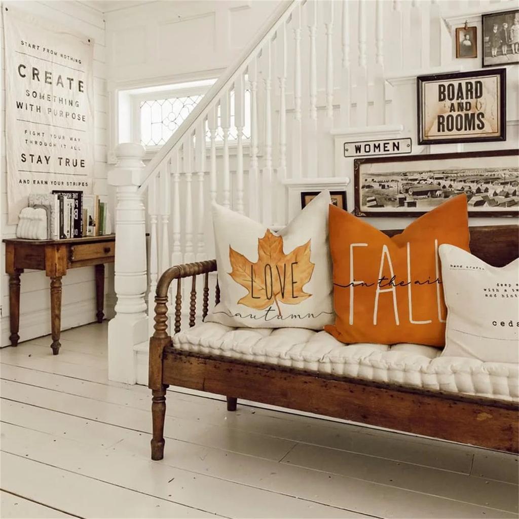 Fall Pillow Covers 18x18 Set For Fall Decor Maple Leaves Happy Outdoor Fall Pillows Decorative Throw Pillows 4pc