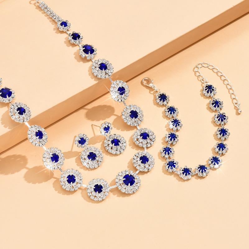 Set wedding jewelry necklace earrings bracelet sapphire blue casual set dress accessories
