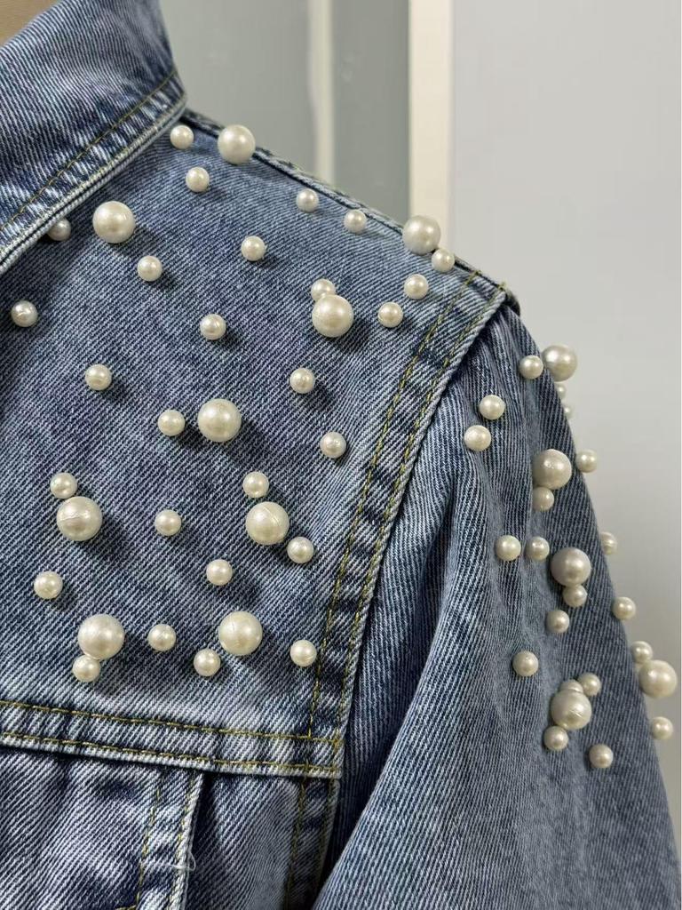 New Style Pearl Denim Jacket for Women - Spring & Autumn Fashion Short Jacket