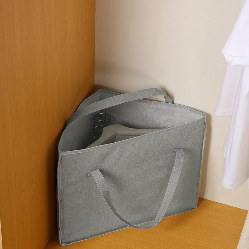 Hanger Storage Bag Triangle Organizer with Handles Cotton Linen Holder for Closet Laundry Room Space Saving