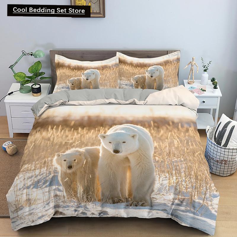 Poszewka na kołdrę z niedźwiedziem polarnym King Queen 3D Lovely White Arctic Animal Pościel dla dzieci nastolatków dorosłych Wildlife Poszewka na kołdrę Poszewka na poduszkę