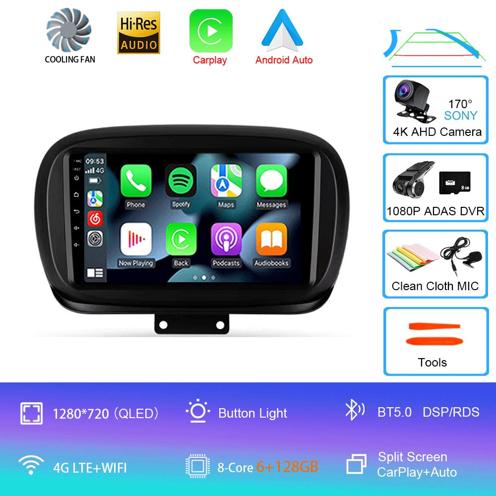 Car Radio Android 14 Carplay Auto for Fiat 500X 2014-2020 Multimedia Video Player Navigation GPS Stereo WIFI+4G 2 Din 2din DVD