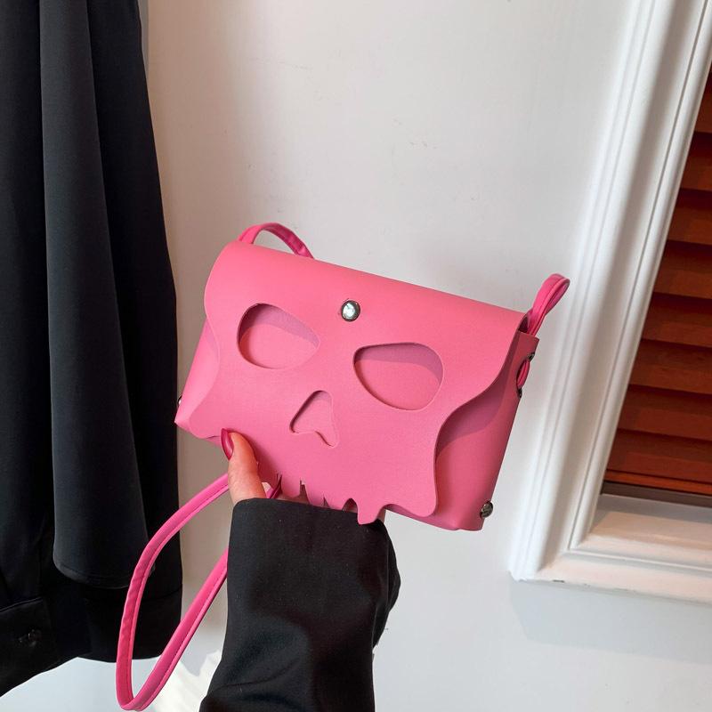 Halloween bag, niche, feminine diagonal cross small square bag, fashionable personality, skull mask, perforated shoulder bag