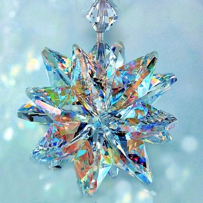 Crystal Snowflake Pendant Hanging Decoration - Rainbow Colored Glass Holiday Décor, Power-Free with Hanging Accessories Included