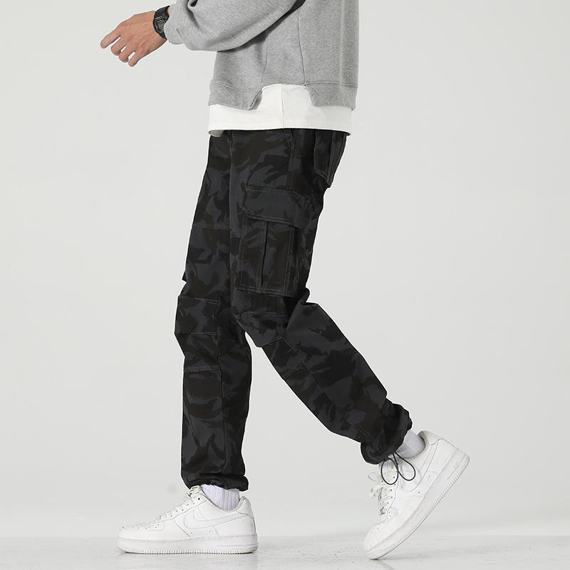 Men's Trendy Fleece-Lined Cargo Pants - Medium-Thick, Multi-Pocket, Plus Size, Loose Straight-Leg for Autumn/Winter