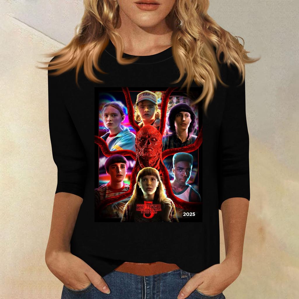3/4 Sleeve Tops For Women T-Shirt Casual  Print Tops T Shirt Round Neck Pullover Blouse