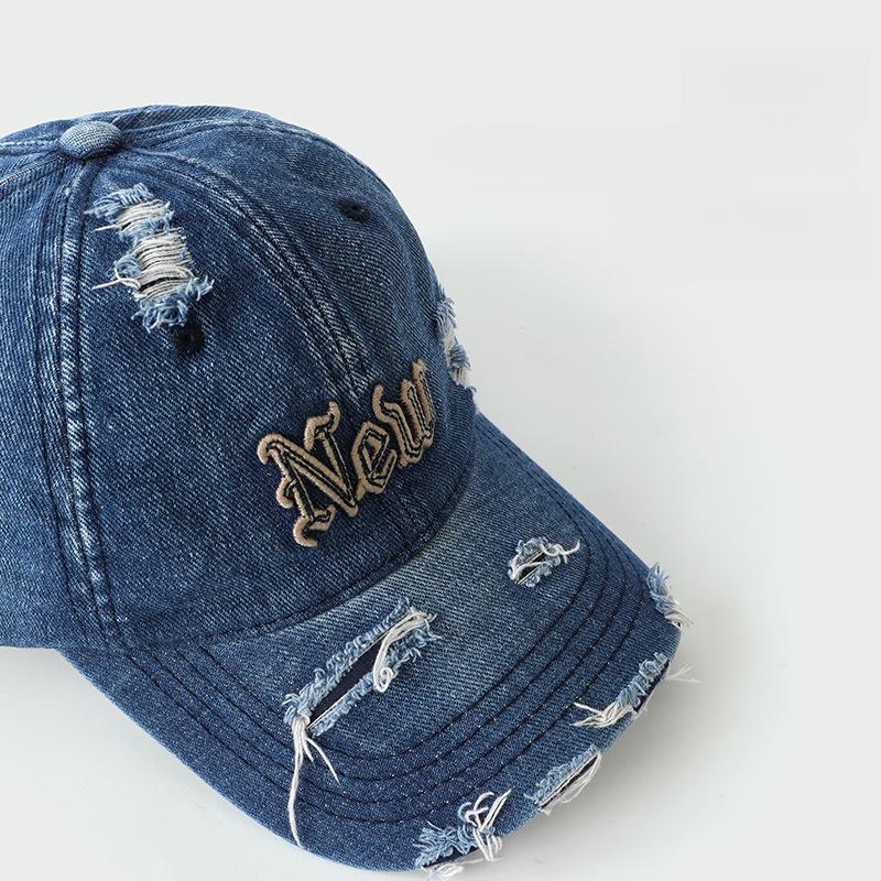 Letter Embroidered Baseball Cap, Korean Style Casual Washed Distressed Caps Women Men Summer Kpop