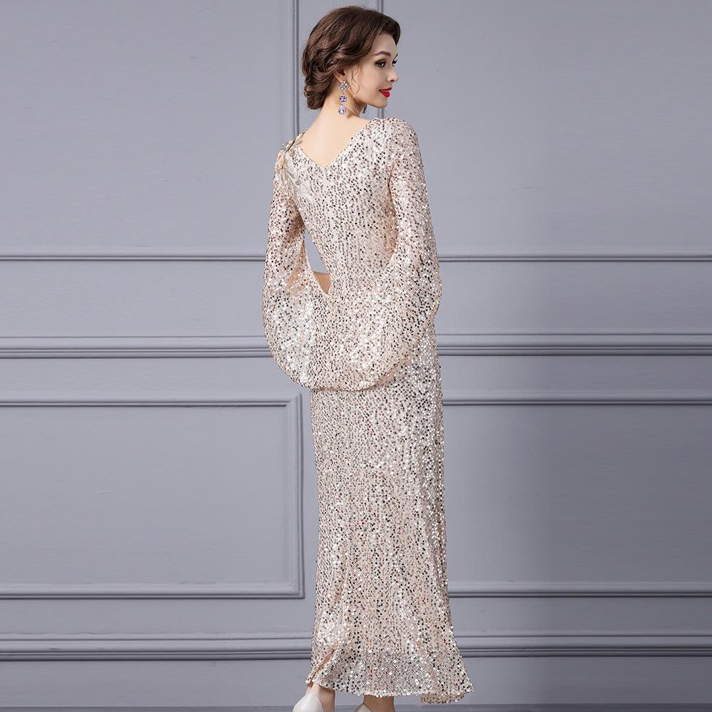 2025 High-End Zhilishishang Sequin Evening Gown: Elegant Long Dress for Banquet Hostess and Socialite