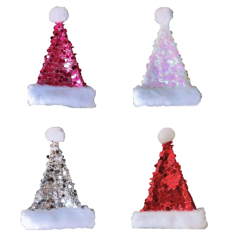 Christmas Theme Party Hat for Adult Glittering Sequins Santa Caps Festival Props Noel Hat for Holiday Family Gathering