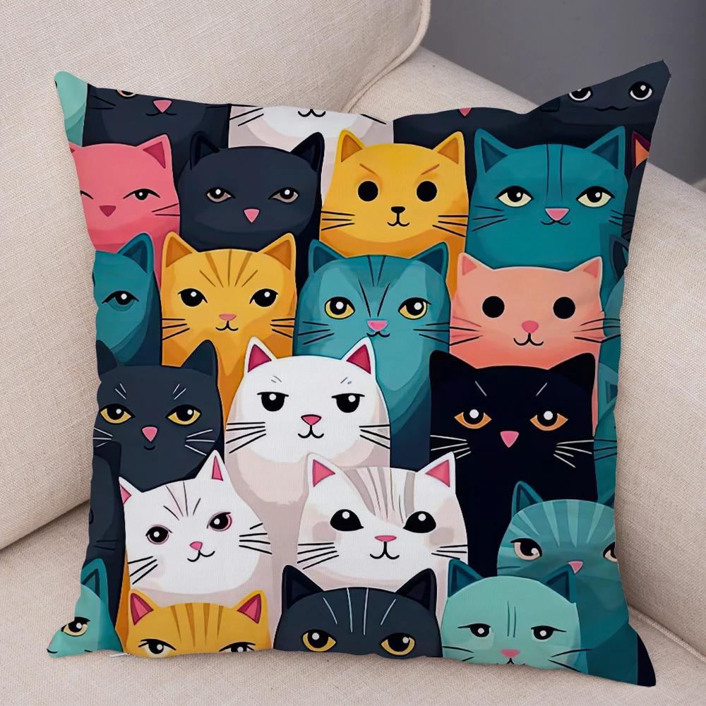 Cute Pet Cat Cushion Cover, Zippered & Removable Washable, Home Sofa & Car Pillowcase