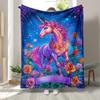 1 Rose Unicorn Pattern Flannel Blanket - Soft and Warm, Suitable for Camping, Sofas, Beds and Chairs, a Perfect Holiday Gift