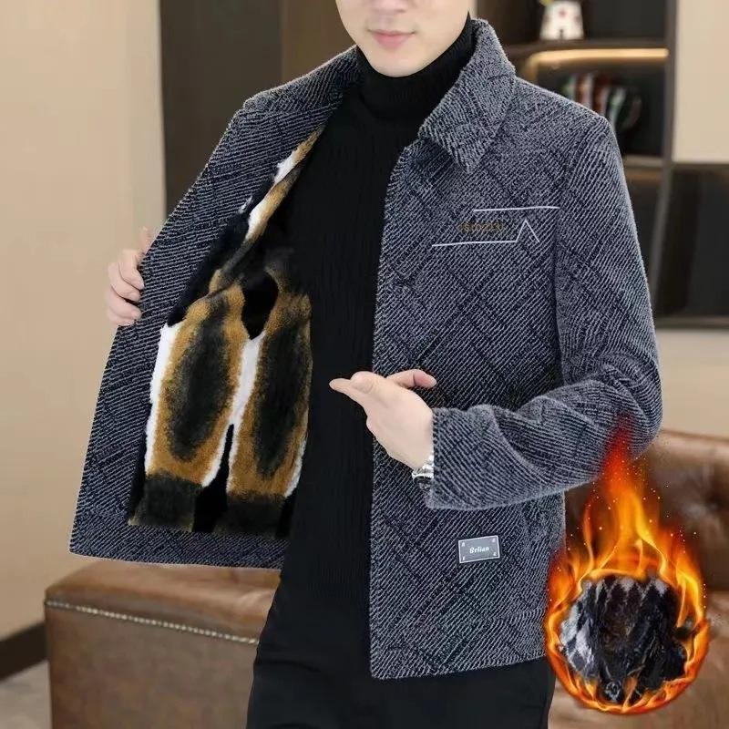 

Men s Woolen Coat, Thickened Lapel Jacket for Autumn and Winter, Fitted Woolen Overcoat, Short Style 5XL