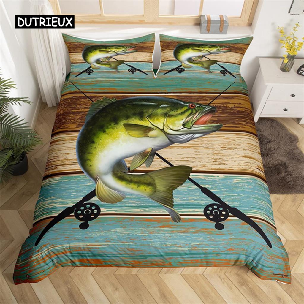 Marlin Schwertfisch Bettbezug Kawaii Marine Leben Bettwäsche Set Mikrofaser Ozean Thema Big Pike Fisch Quilt Abdeckung Einzel Twin King