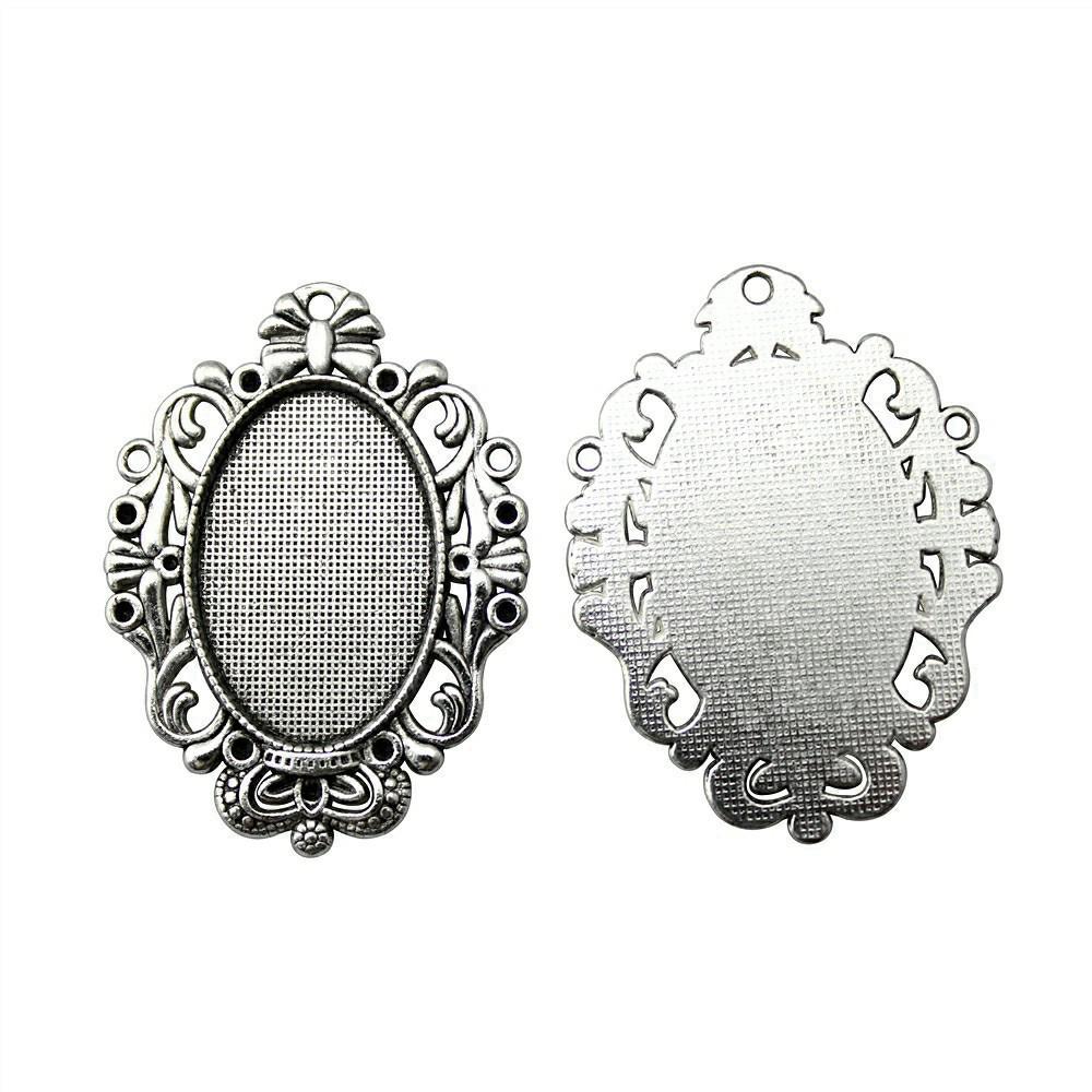 Antique Flower Frame Oval Bezel Charms For DIY Projects Glass Blank Tray Base