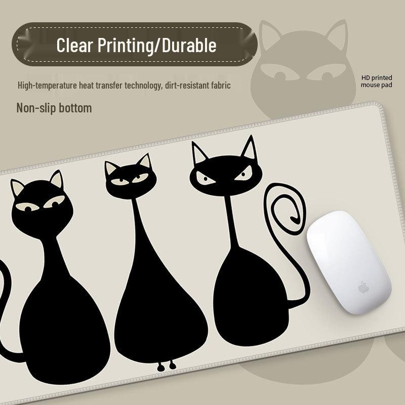 Duża Urocza Czarna Kreskówkowa Podkładka pod Mysz dla Dziewcząt - Podkładka pod Klawiaturę i na Biurko do Gier i Biura