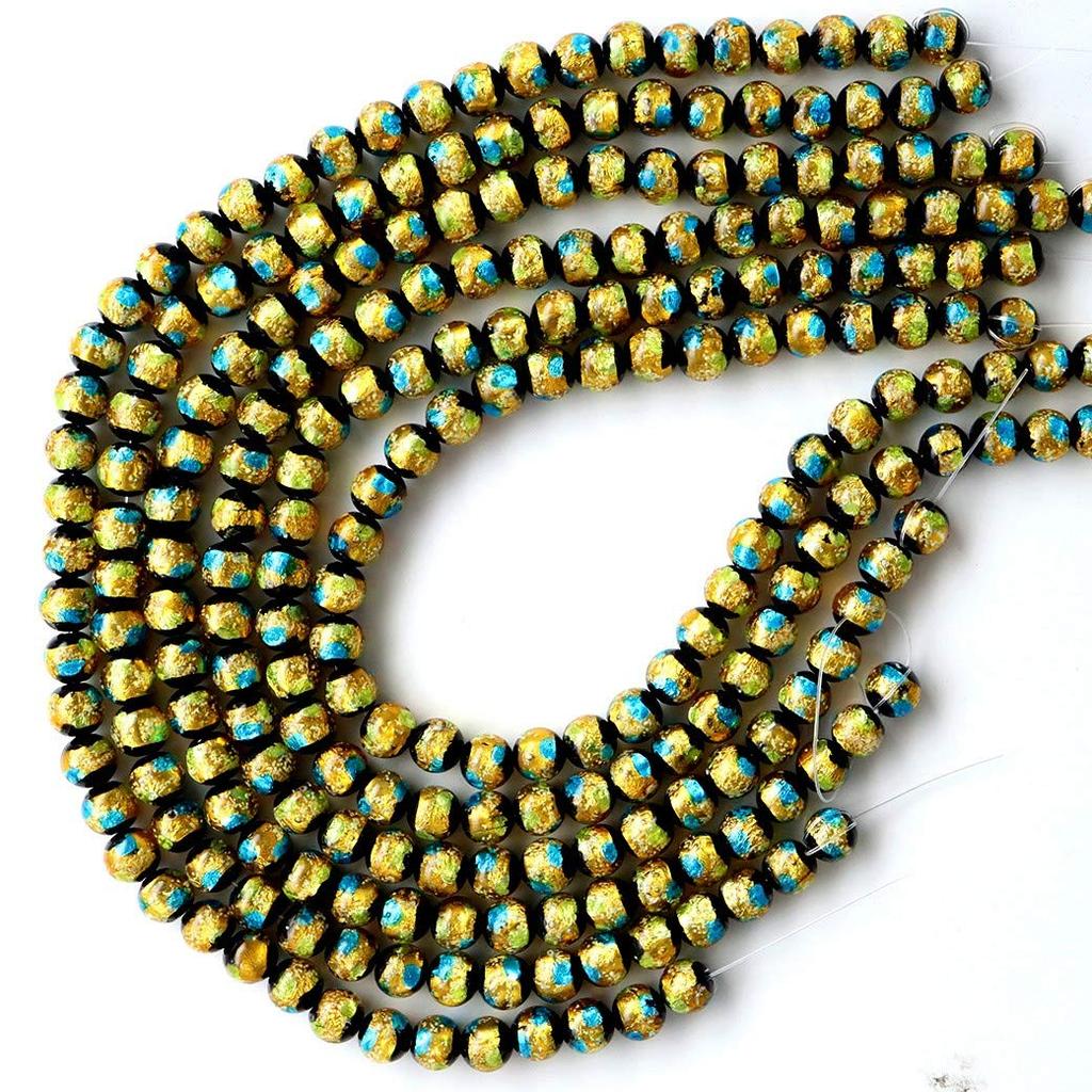 [GOLD STONE] Glowing Firefly Glass Beads, Yellow and Blue Mix, Single Strand, Sold as Glass Beads, Blue and Yellow, Okinawa (41 Beads), 10mm