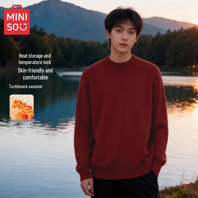 MINISO Men s Fleece-Lined Mock Neck Sweater 2XL