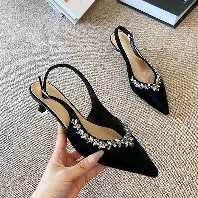 693-5 One-word Sandals Women's French 2025 Summer New Versatile Women's Pointed Sexy Rhinestone Versatile Shoes Women