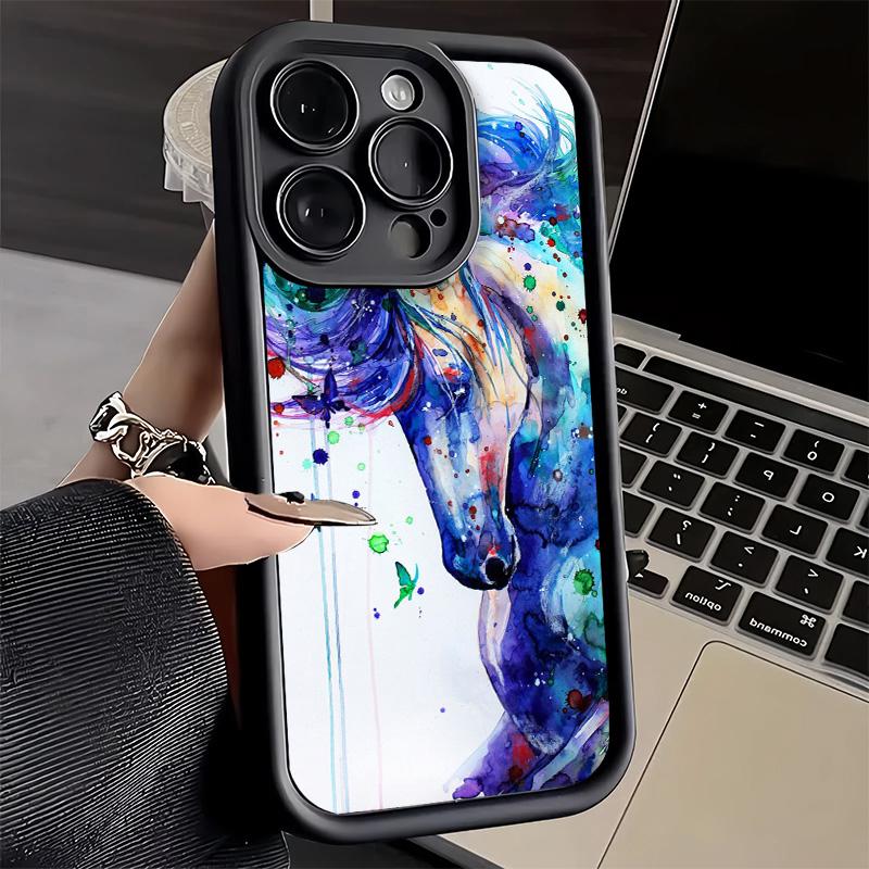 Phone Case for iPhone 17 Air 16E 15 16 Pro Max Oil Painting Horse Cover 14 Plus 13 12 Mini Soft Shell Silicone Fundas