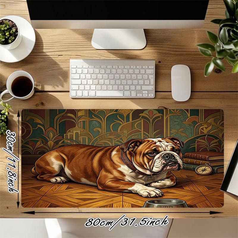 Art Deco Bulldog Xl Gaming Mouse Pad Nonslip Rubber Base Stitched Edge Waterproof Desk Mat For Pc Laptop Gamer Office Computer Accessories C92720