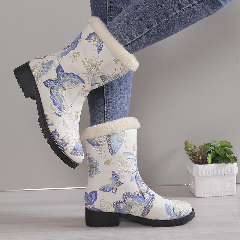 Women Snow Boots Winter Warm Shoes Platform Round Toe Shoes Butterfly Print Womens Ankle Botas Size 36-43