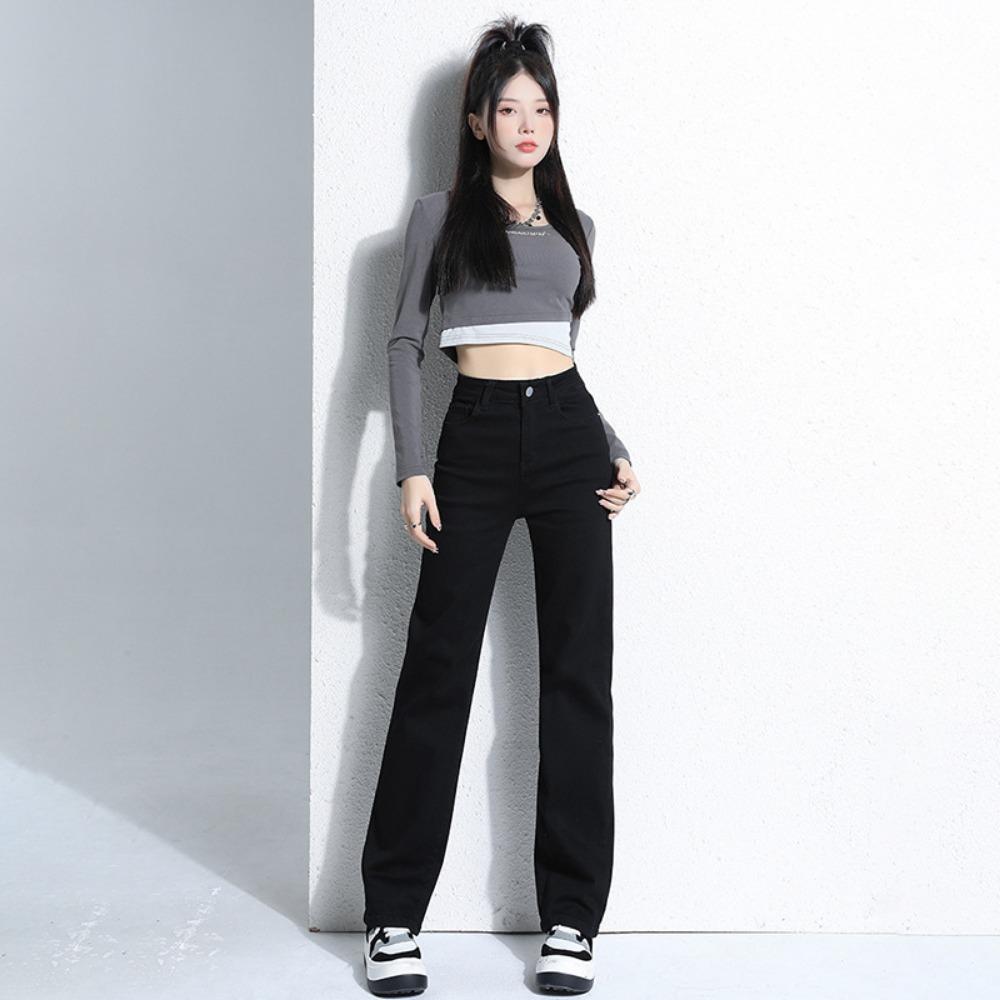 Lazy straight jeans women's 2025 autumn and winter new high-waisted and thin explosive small mopping jeans