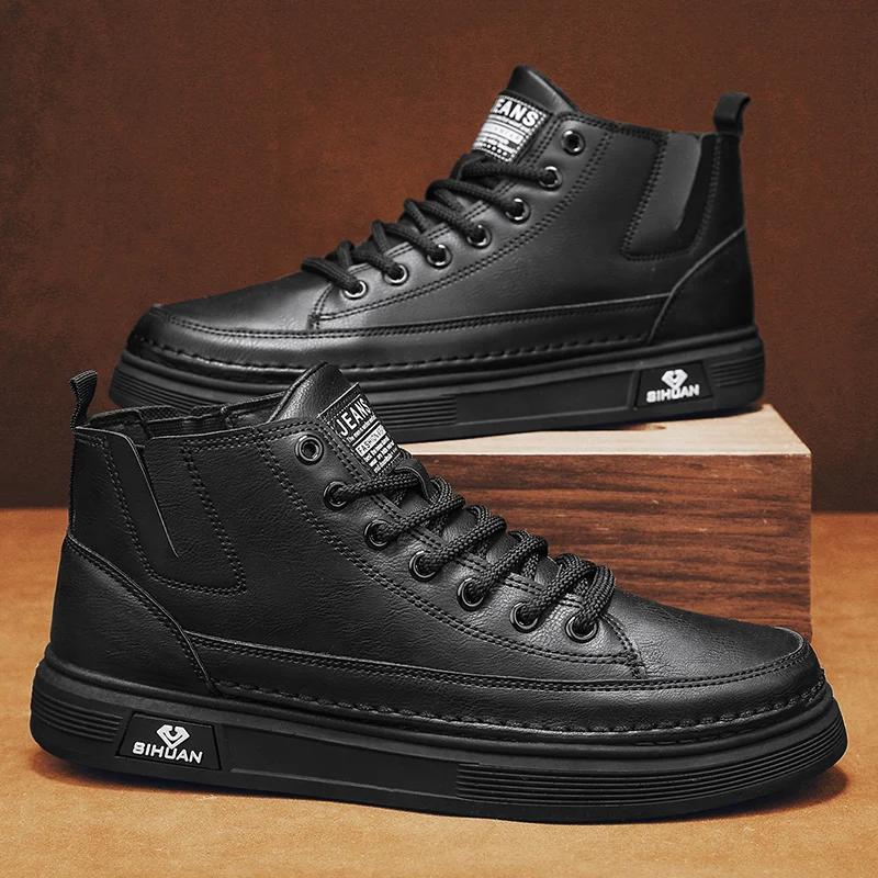 

Модные зимние хлопковые ботинки в стиле милитари, высокие кеды, ретро британский стиль, плюс бархат, сохраняют тепло, удобные, простые, молодежные, нескользящие ботинки 44 чёрный