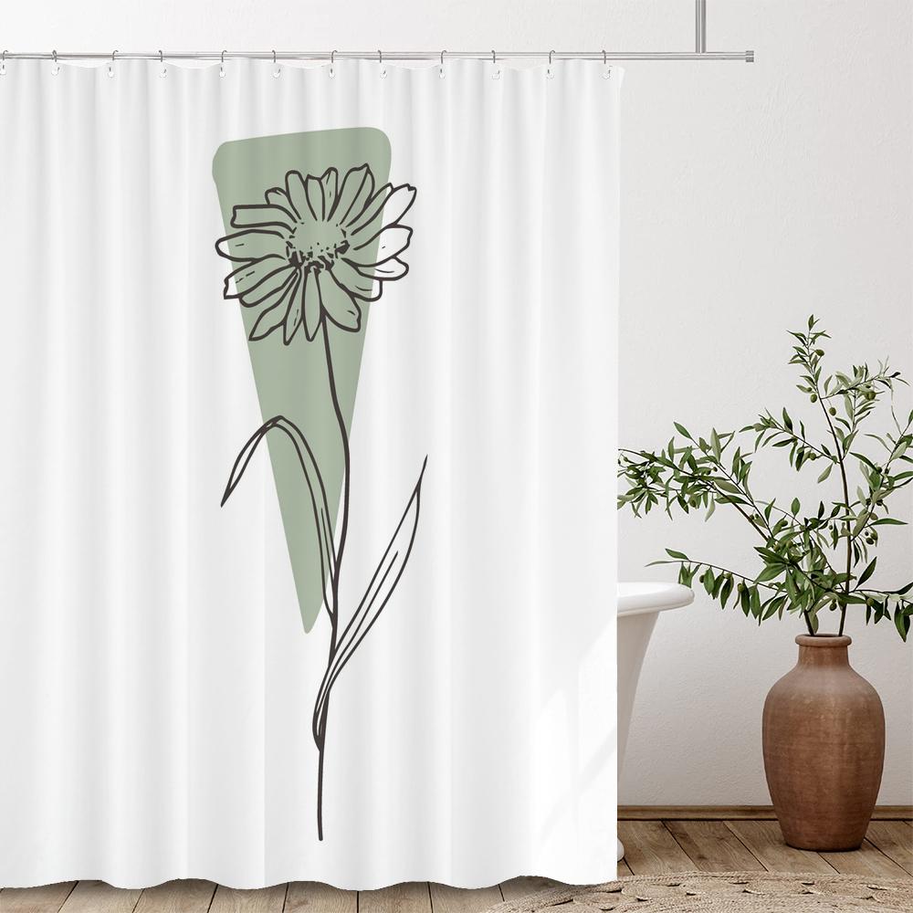 Nordic Abstract Minimalist Flowers Shower Curtain Decor Bathroom Curtain Floral Fabric Hanging Curtain Bathroom Decor With Hooks