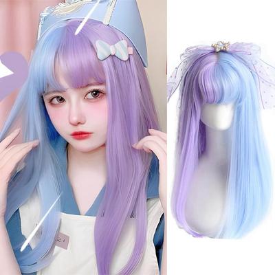 Zweifarbige Perückenkopfbedeckung Synthetische Perücke weibliche zweifarbige Lolita-Perücke mit geradem Pony natürliche Chemiefaserperücke Cos-Kopfbedeckung