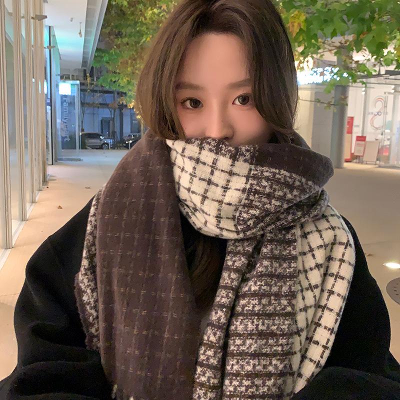 Maillard coffee scarf high-end plaid scarf shawl dual-purpose winter warm versatile scarf