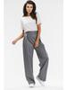 Elegante Hose mit weitem Bein, grau mit weißen Streifen, Größe M