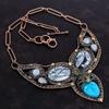 Blue Carved Bone Face Necklace Copper Wire Wrapped Gemstone Necklace Pinolith Jasper & Moonstone Necklace Handmade Adjustable Chain Necklace