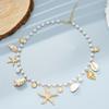 Single-piece beach seashell necklace, faux pearl, starfish, and conch elegant jewelry, suitable for beach vacations and parties.