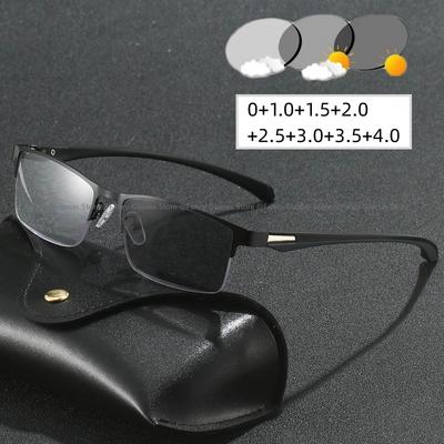 Half Frame Pochromic Reading Glasses for Men Trendy Fashion Color Changing Far Sight Eyeglasses Unisex Anti-UV Sunglasses