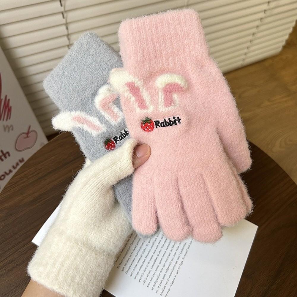 Embroidered Full Finger Gloves 21cm x 8cm Nylon Knitted Gloves  For Women