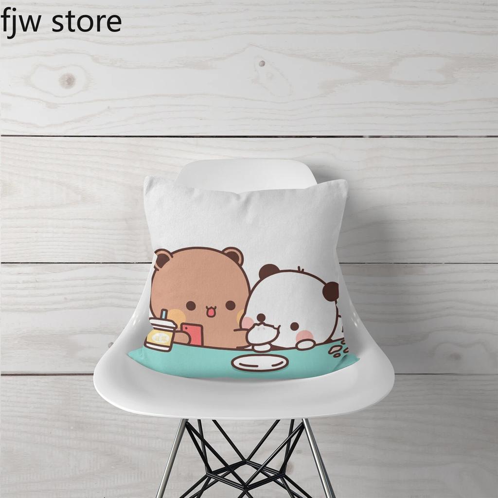Breakfast Panda Throw Pillow Cover Cute Anime Little  Boo    Sofa Chair Bed Cushion  Home Decor 45x45cm