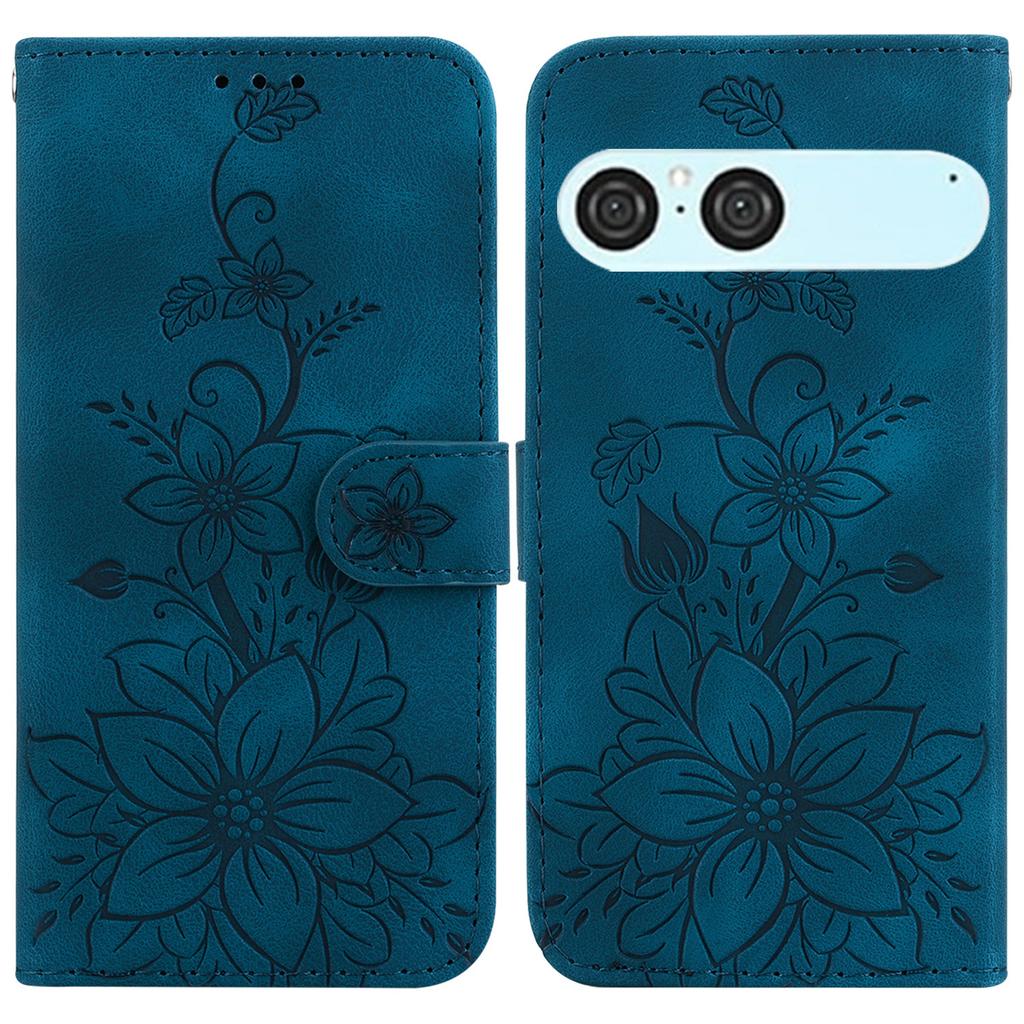 For Sony Xperia 10 VII Stand Case Lily Flower Imprint Leather Phone Cover with Wrist Strap